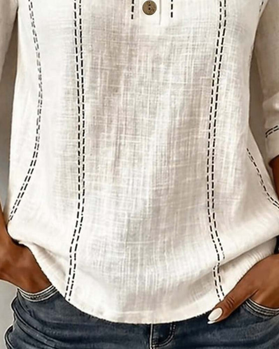 Elbow-Length Sleeve Half-Button Line Blouse