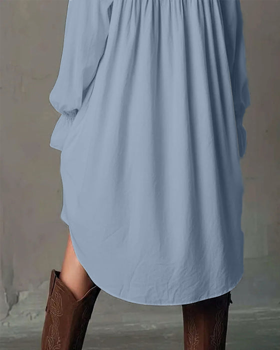 Lace-Paneled Lantern-Sleeve Dress