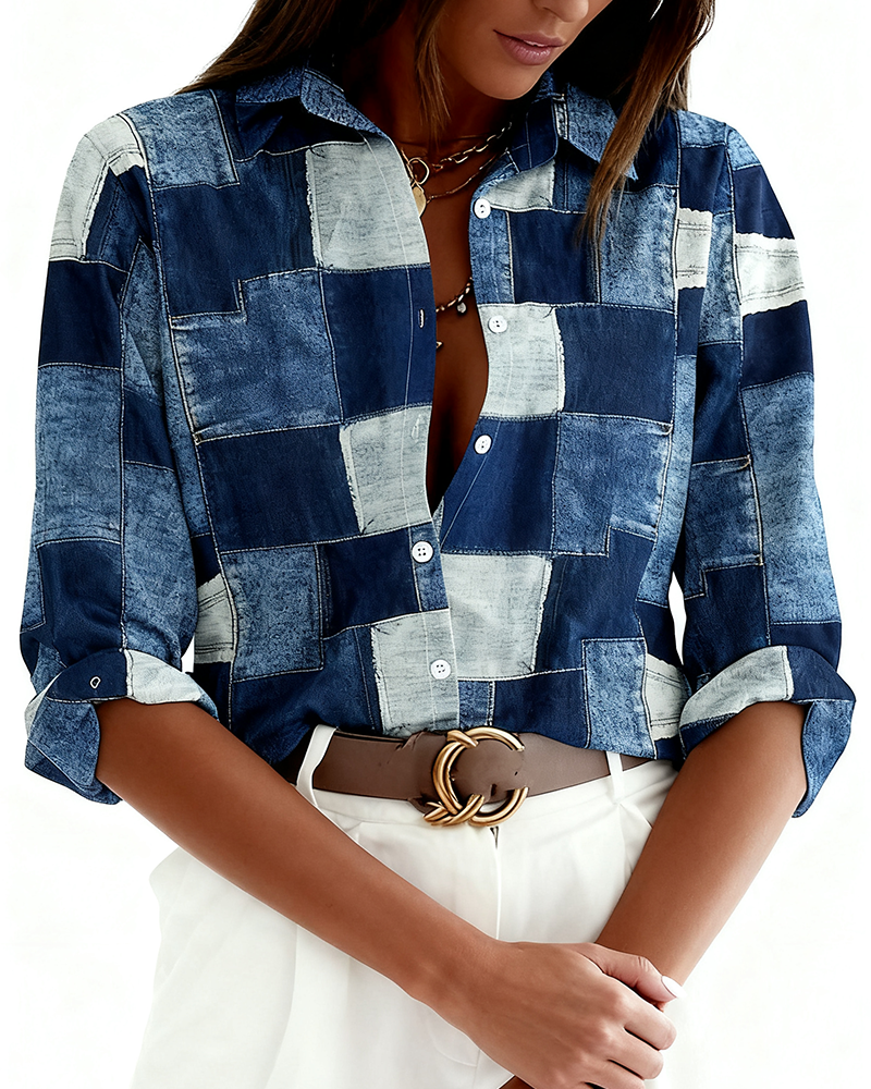 Checkered Print Color-Blocking Shirt