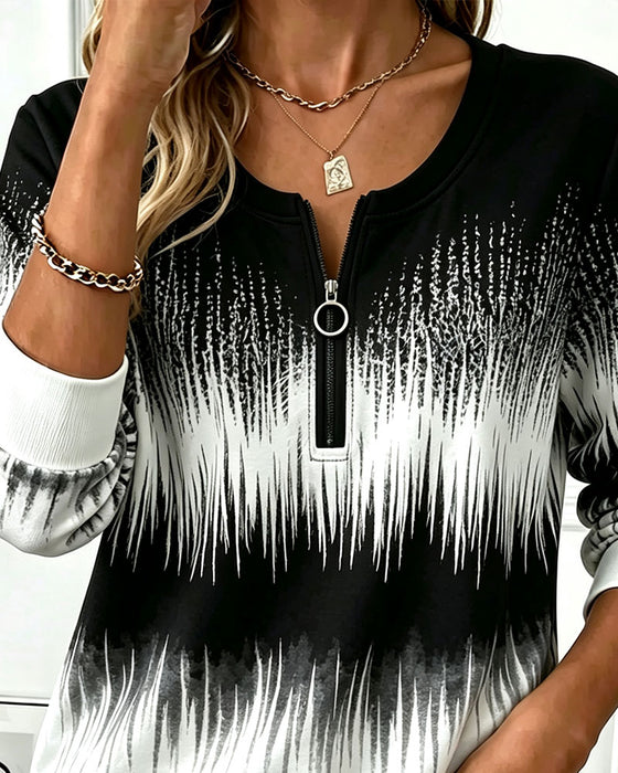 Zip Crew Neck Ombre Sweatshirt