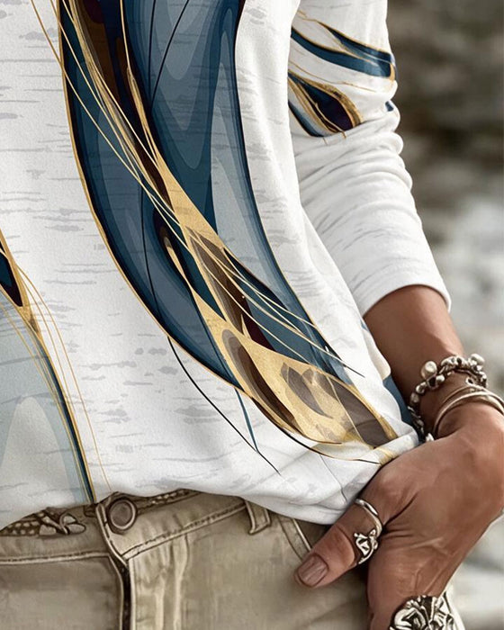 V-Neck Casual Marble Print Top