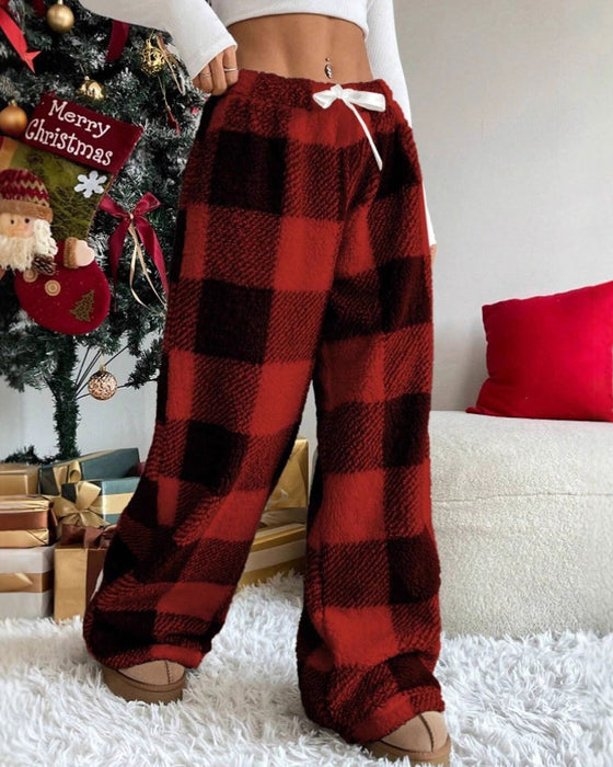 Plaid Drawstring Long Pants