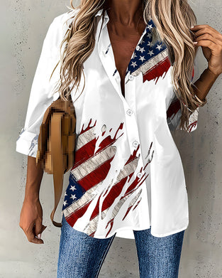 Flag Print Button Down Blouse