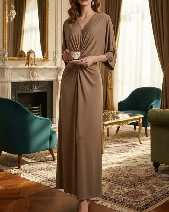 Casual Solid Color V-neck Dress