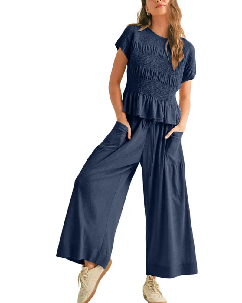 Solid-Color Short-Sleeve Set