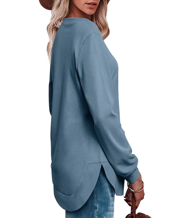Round Neck Curved Hem Solid Sweatshirt