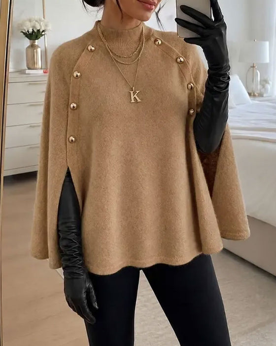 High Neck Buttoned Slit Pullover
