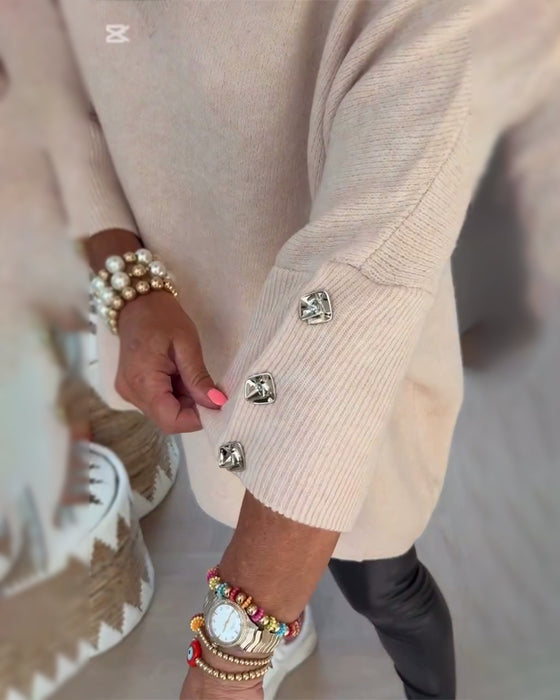 V-Neck Buttoned Asymmetrical Sweater