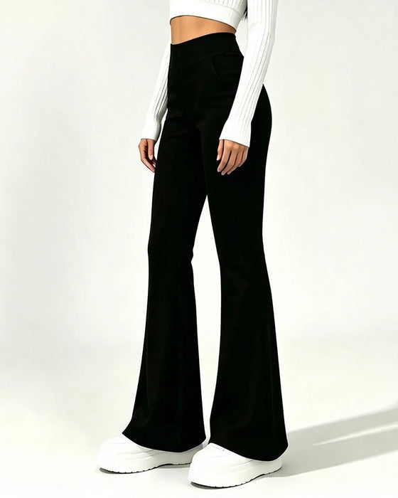 High Waist Casual Fleece Flared Pants