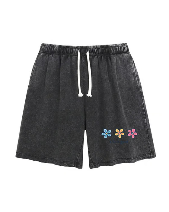 Flower Print Elastic Drawstring Shorts