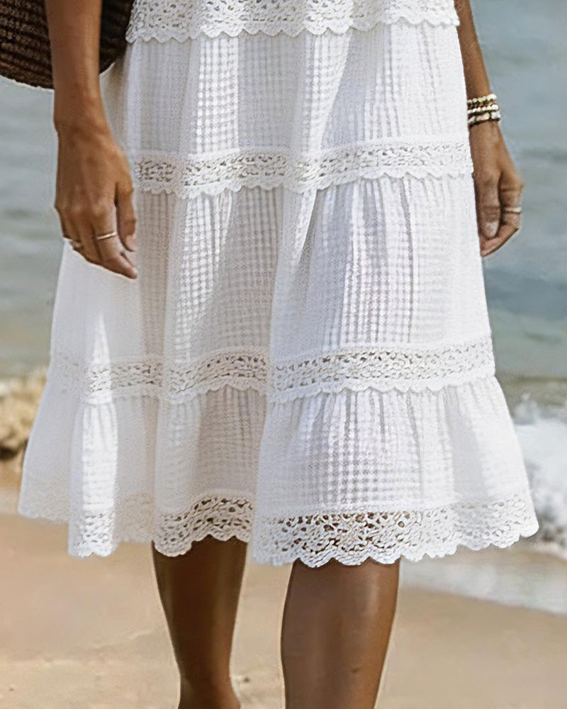 V-Neck Lace Patchwork Medium Sleeve Dress