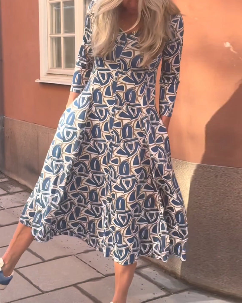 V-Neck Printed Lantern Dress