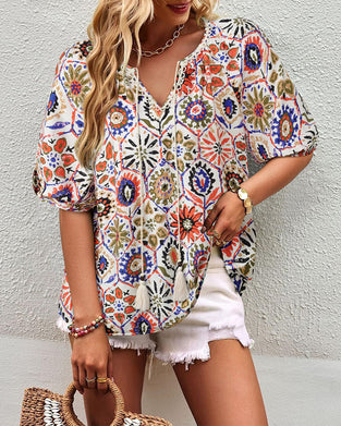 Bohemian Print Tassel Blouse