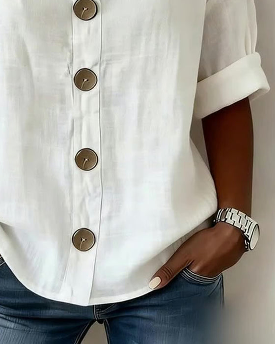Large Button Loose Short Sleeve Blouse