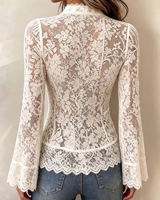 Stand Collar Casual Long Sleeve Blouse