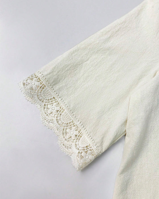 V-Neck Lace Patchwork 3/4 Sleeve Blouse