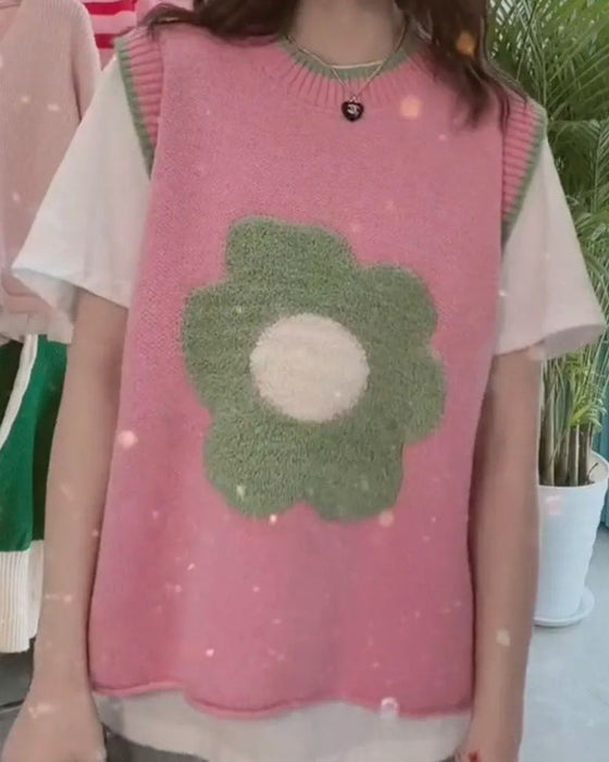 Round neck floral sweater vest