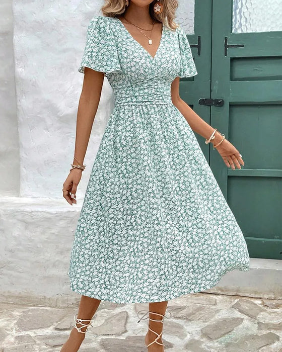 Floral V-Neck Waist Dress