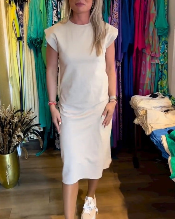Simple solid color short sleeve dress
