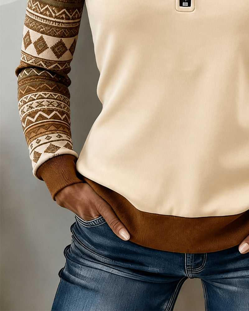 Half Zip Color Block Vintage Patchwork Sweatshirt