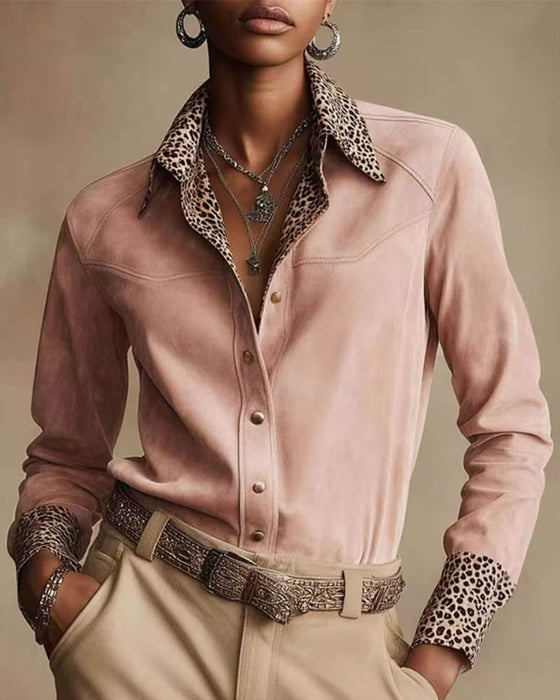 Lapel Leopard Patchwork Shirt
