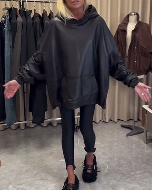Pu Leather Loose Hoodie