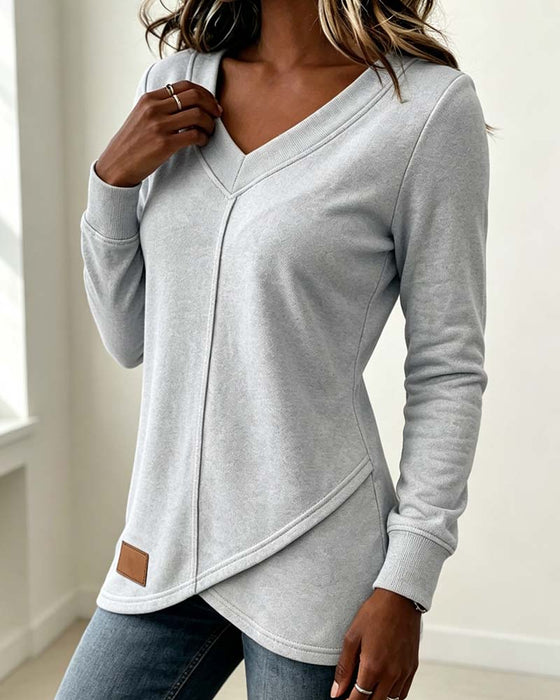 V-Neck Long-Sleeve Cross Asymmetric Sweatshirt