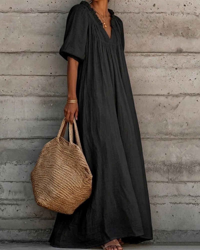 Pure White Bubble Sleeve Full Skirt Maxi Dress
