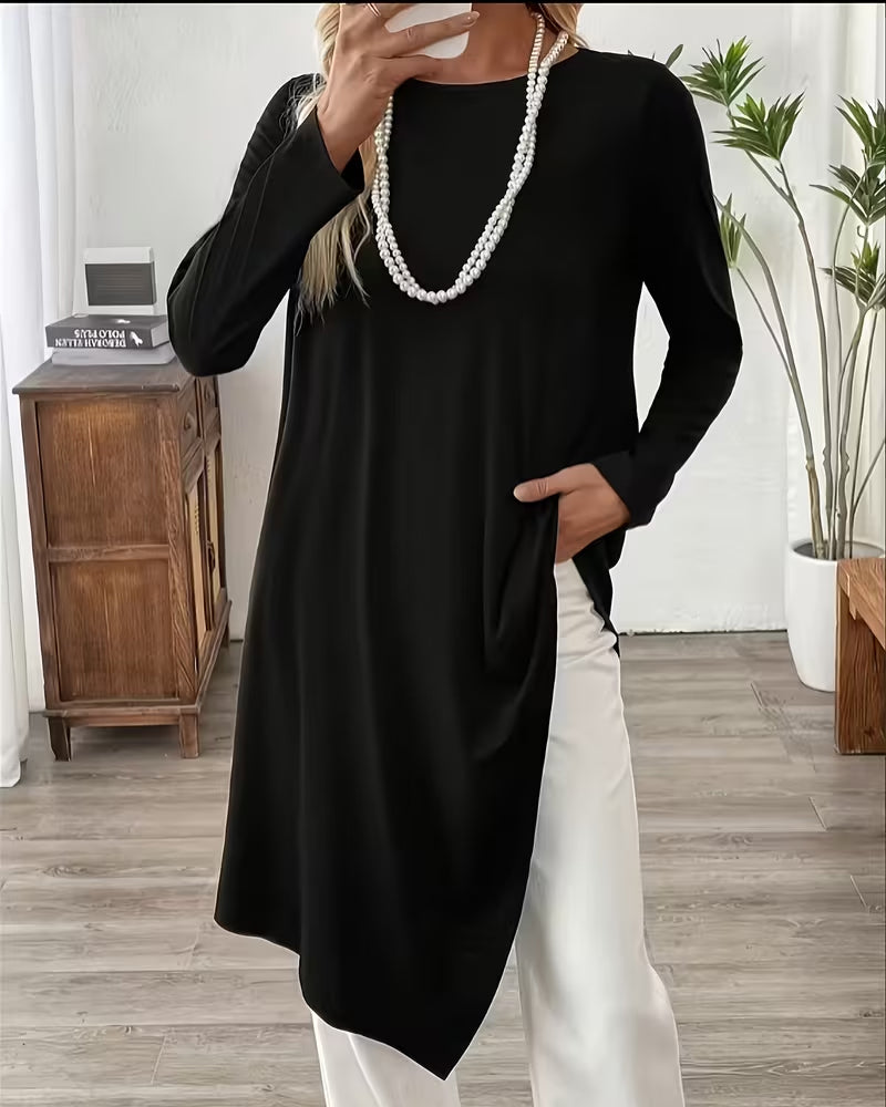 Asymmetric Mid-Length Solid Color Top