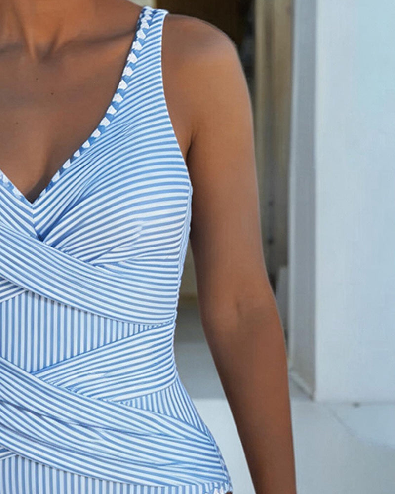 V-Neck Striped One-Piece