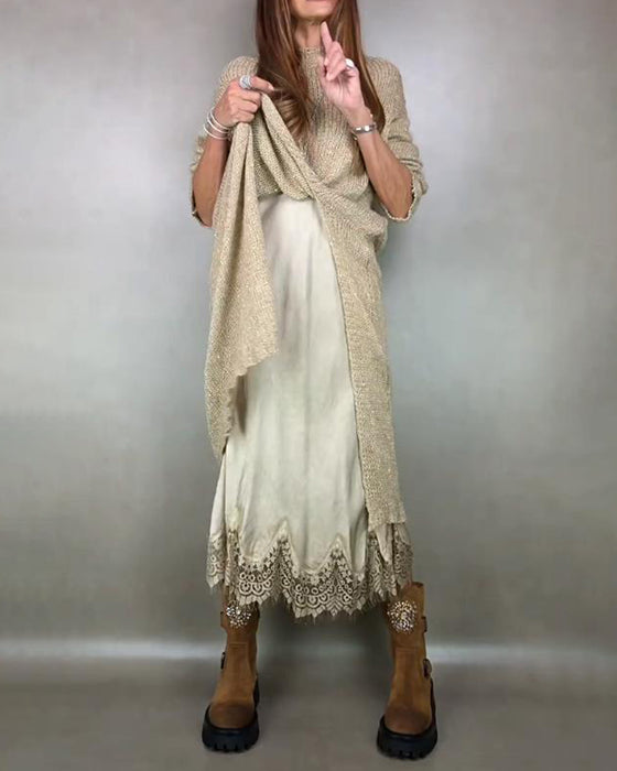 Knitted Dress and Lace Cami Dress Two - piece Set