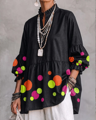 Colorful Polka-Dot Print Blouse