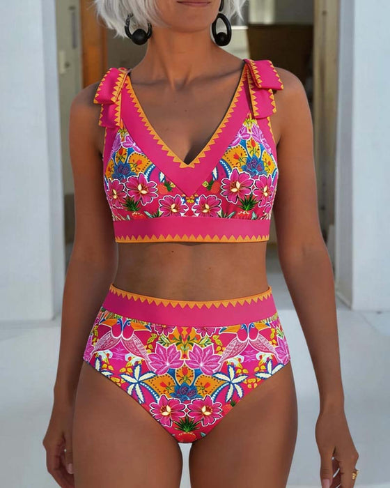 Ethnic Floral V-Neck Bikini
