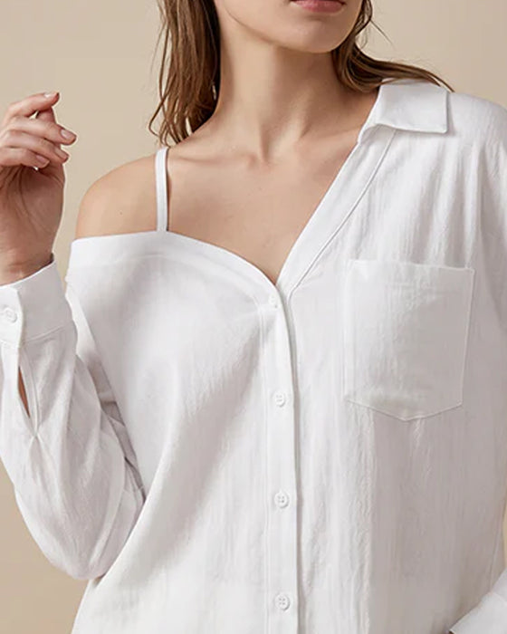 Casual Solid Color One Shoulder Shirt