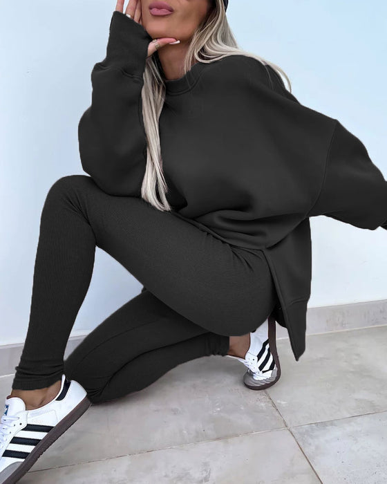 Slim Pants Loose Sweatshirt Set