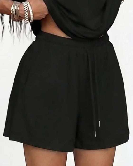 One-Shoulder Batwing Sleeve Loose Shorts Set