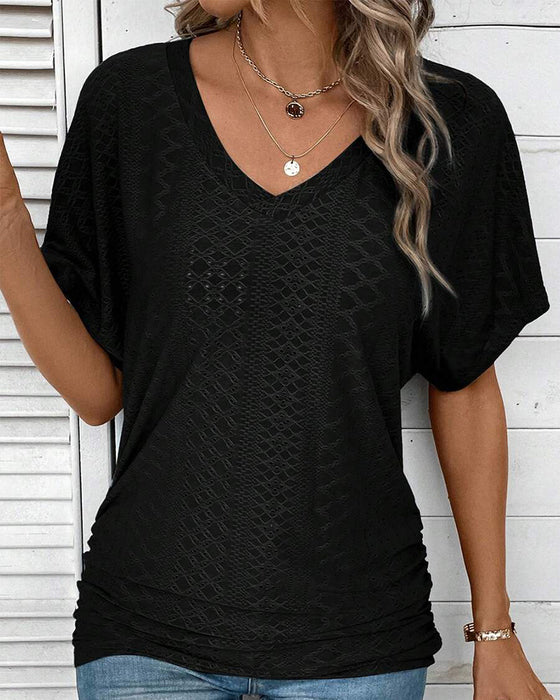 V-Neck Solid Color Casual T-Shirt