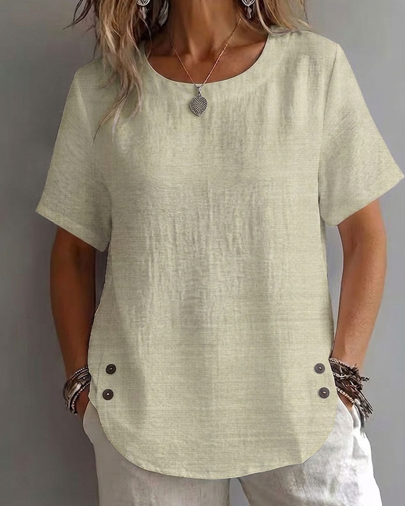 Crew Neck Solid Color Simple T-Shirt 100%Cotton