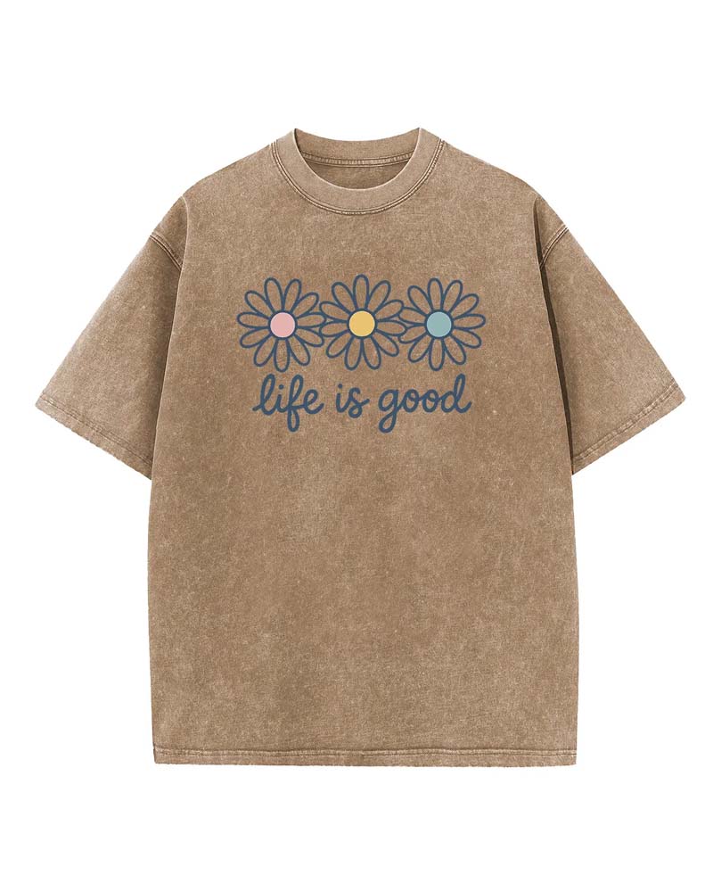 Daisy Print Casual Distressed T-Shirt