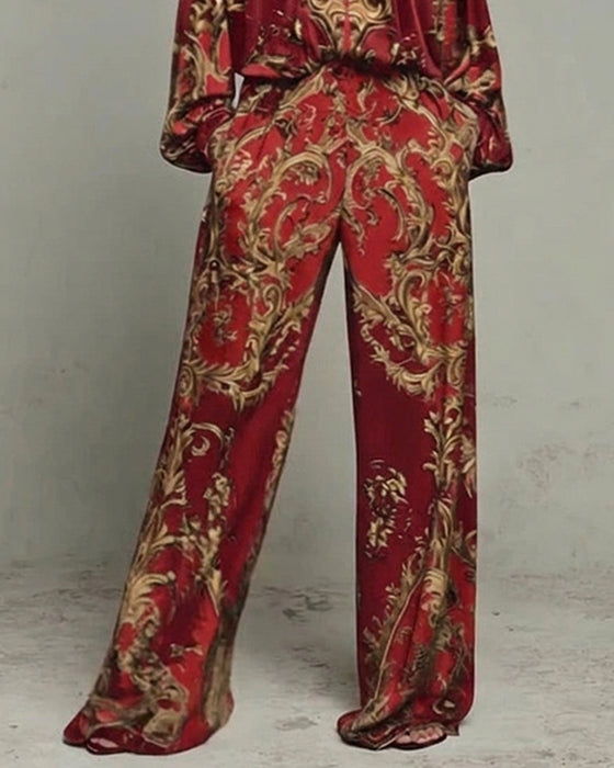 V-Neck Lantern Sleeve Wide Leg Pant Set