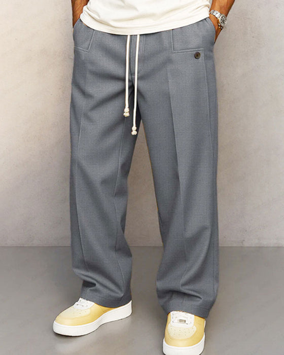Men's Solid Color Pocket Button Drawstring Pants