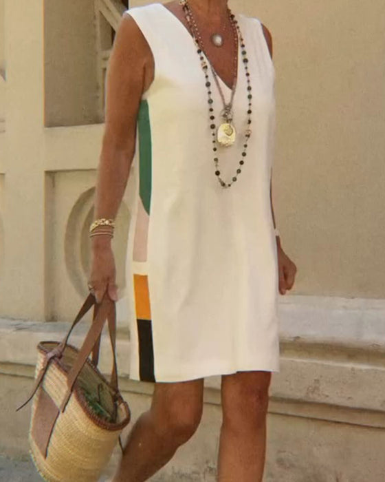V-Neck Sleeveless Color-Block Dress