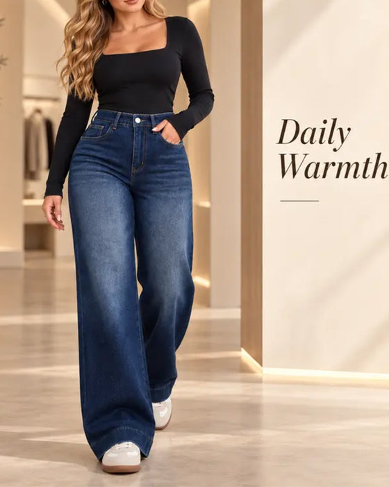 Fleece-Lined Wide-Leg Jeans