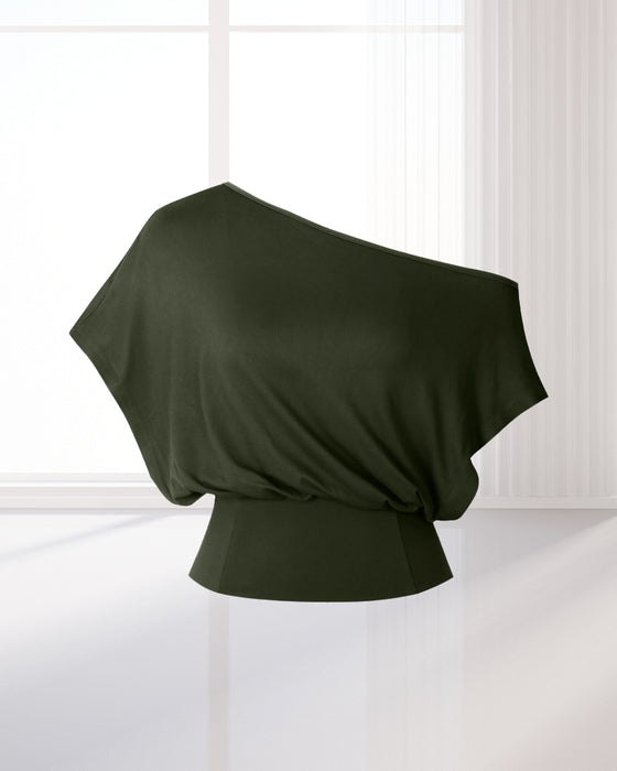 Asymmetrical Hem Fitted Batwing T-Shirt