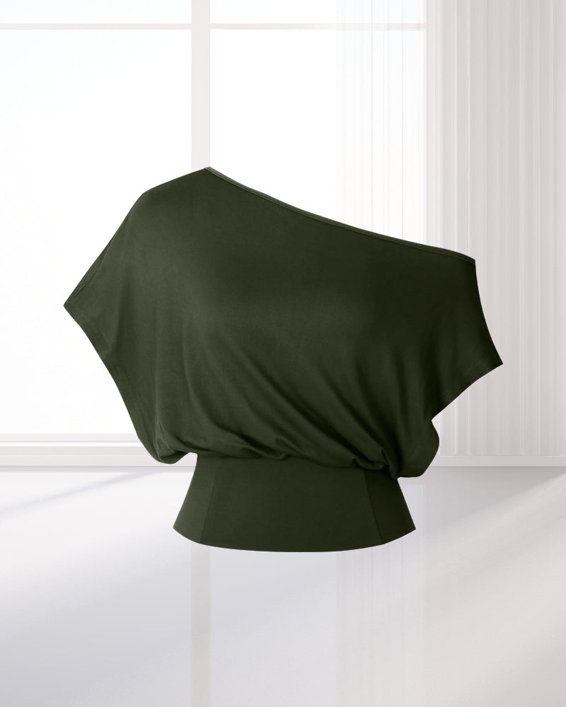Asymmetrical Hem Fitted Batwing T-Shirt