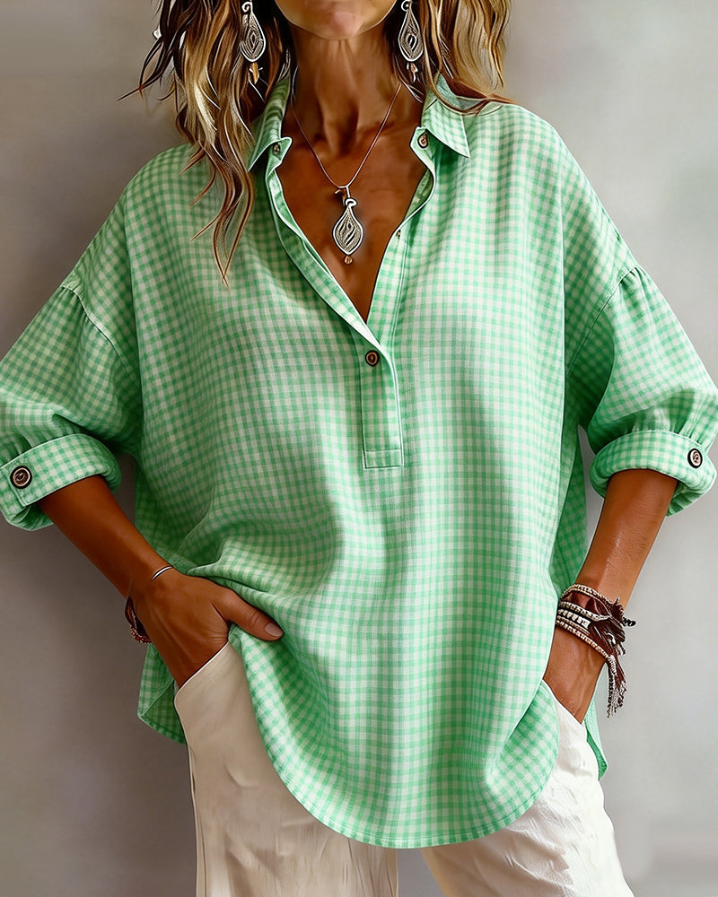 Plaid Fashion Lapel Blouse
