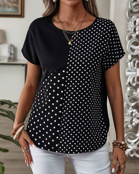 Round Neck Polka Dot Print T-Shirt
