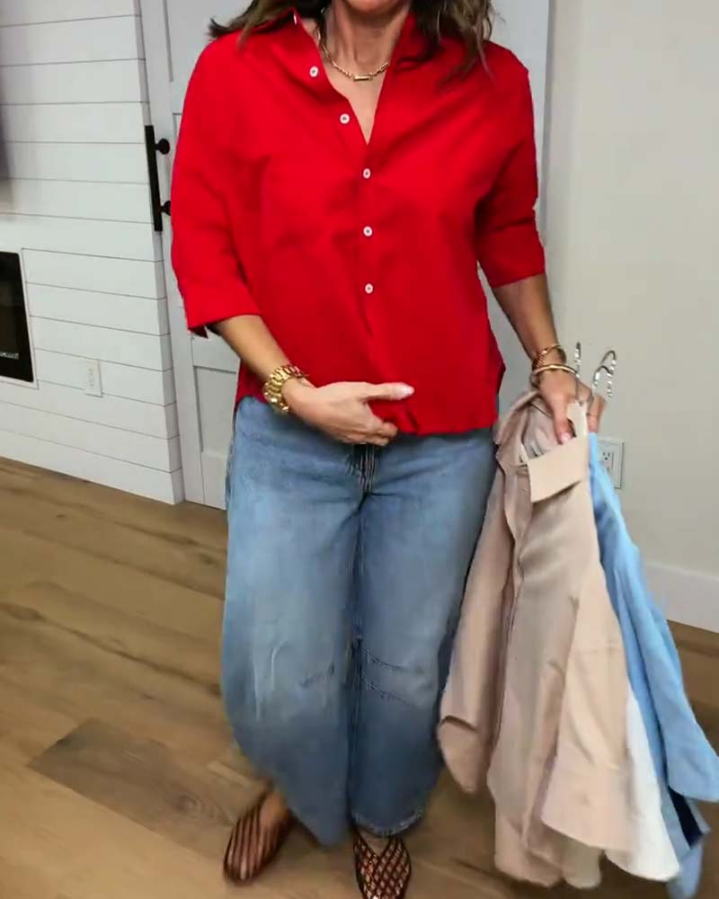 Lapel Loose Solid Shirt