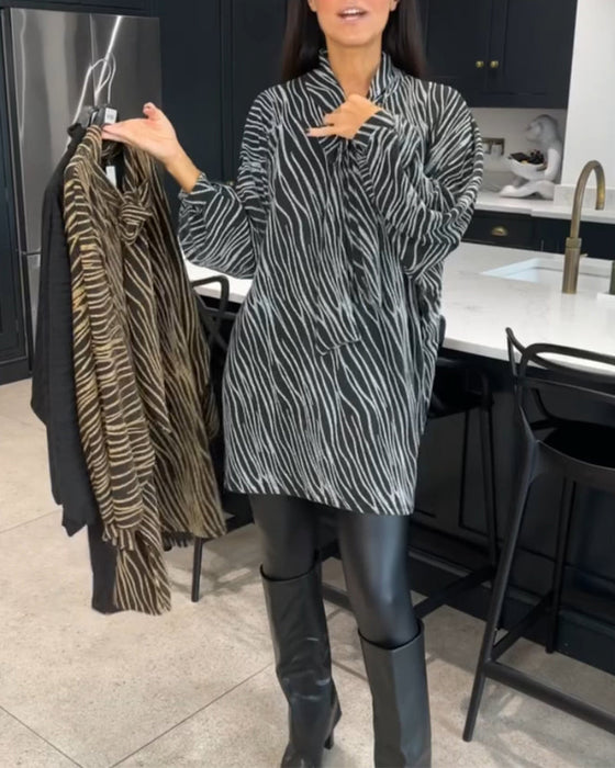 Zebra print long-sleeve blouse