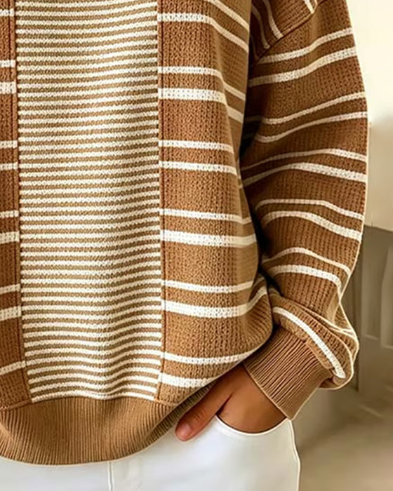Striped Patchwork Long Sleeve Henley Sweatshirt